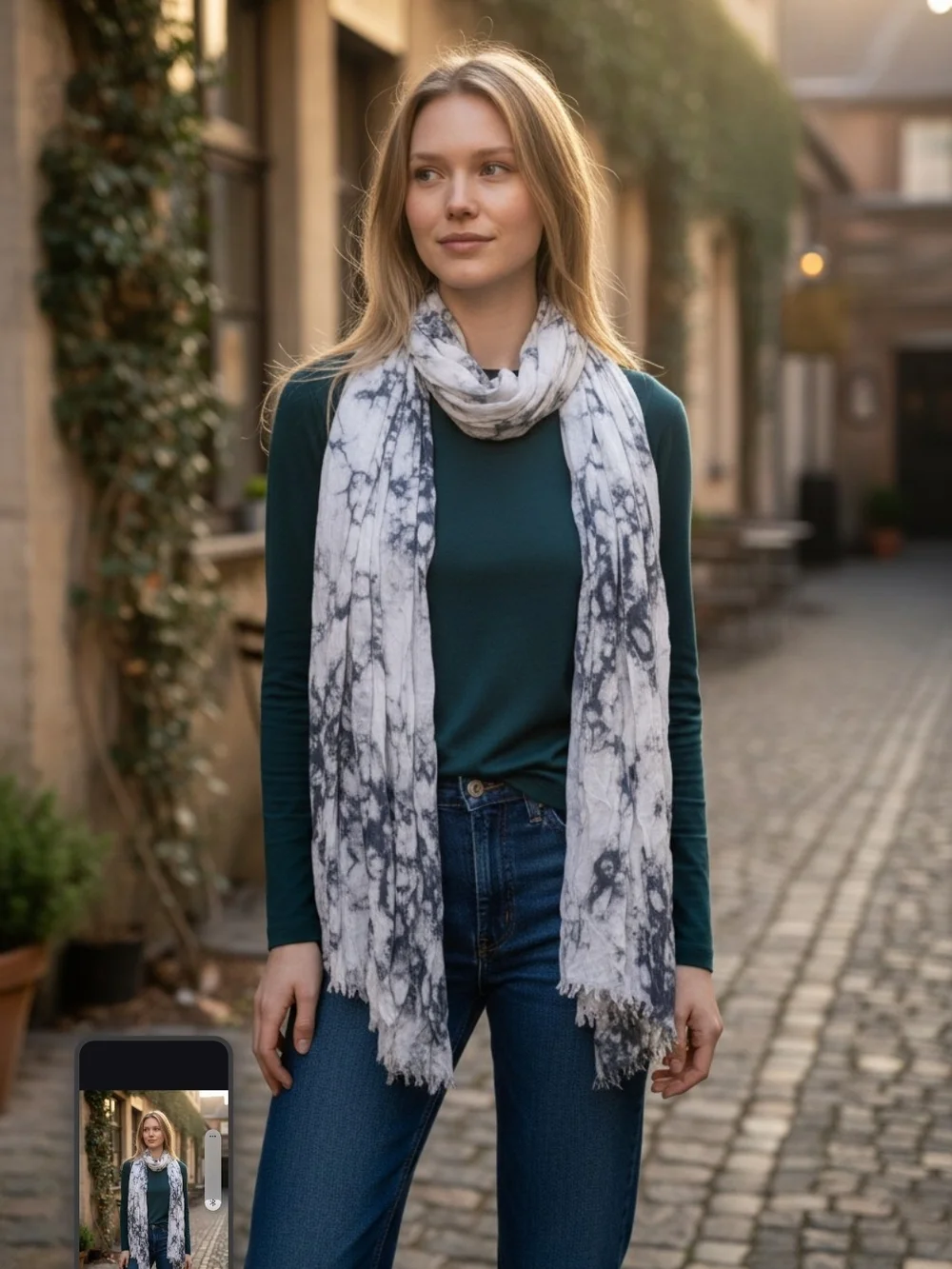Apt. 9 White and BlueTie-Dye Fringe Scarf